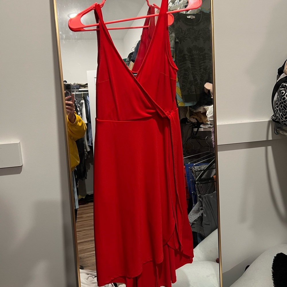 Express One-Shoulder Red Wrap Dress